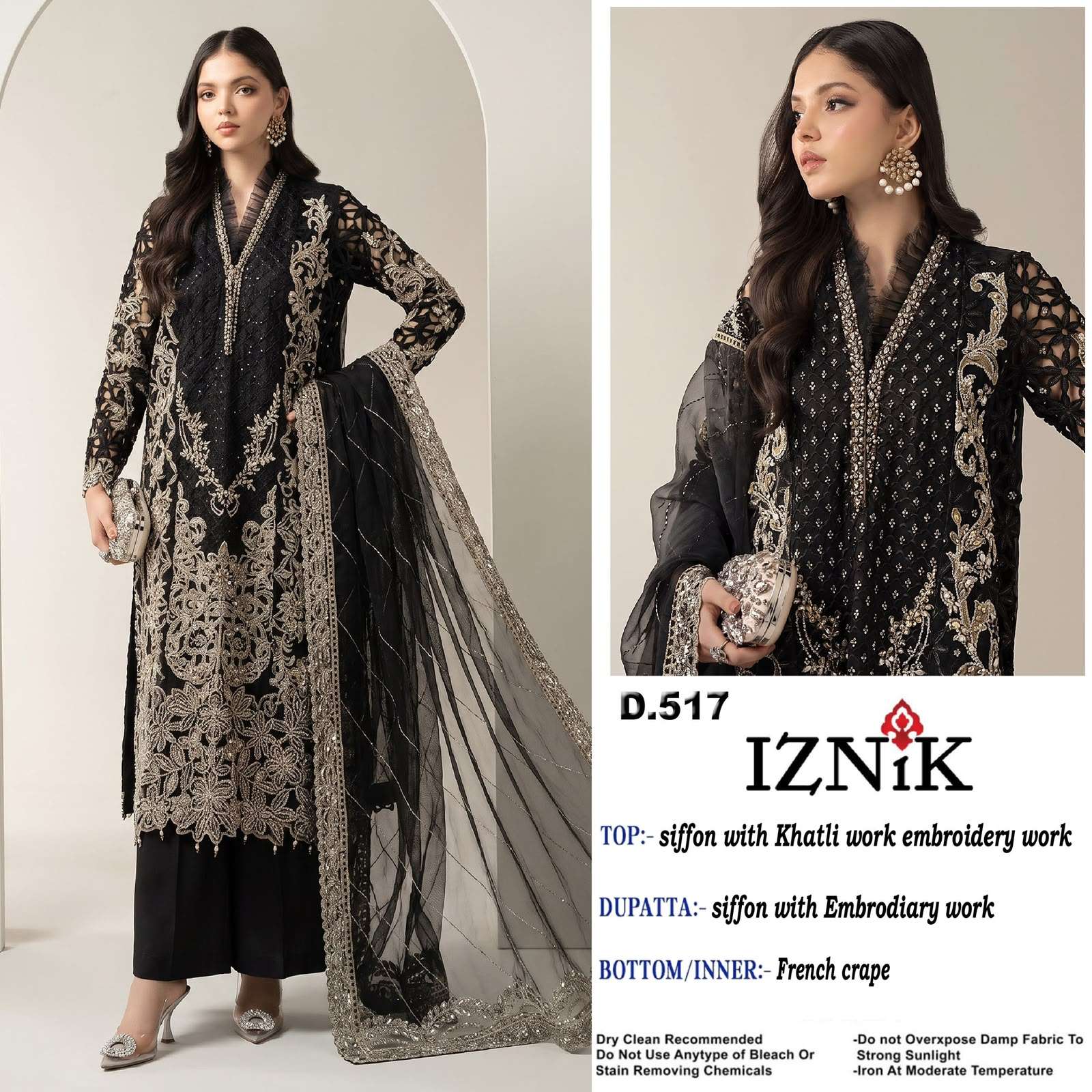 IZNIK FAB A 517 SIFFON WITH EMBROIDERY HEAVY PAKISTANI SUIT FOR WEDDING TYPE WORLDWIDE